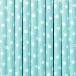 10 pajitas azules pastel con lunares blancos de papel