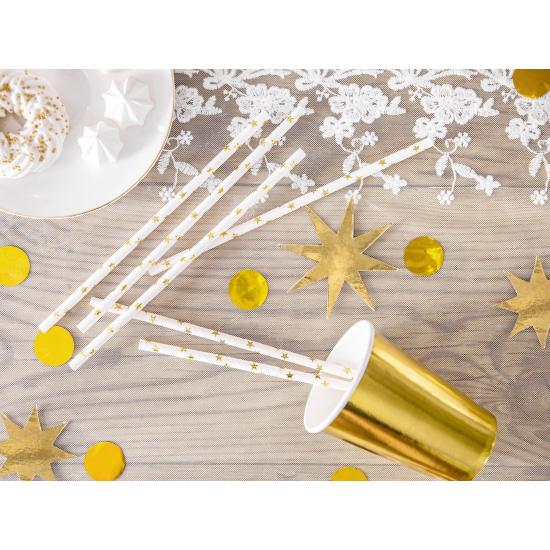 10 pajitas blancas con estrella doradas de papel para nochevieja - Happy New Year Collection 10 pajitas blancas con estrella doradas de papel para nochevieja - Happy New Year Collection