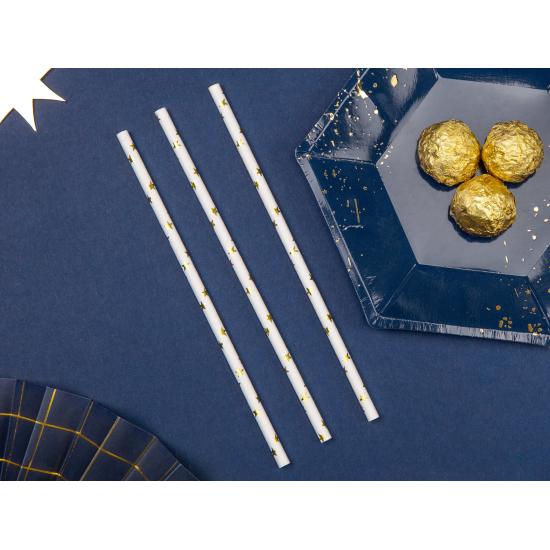 10 pajitas blancas con estrella doradas de papel para nochevieja - Happy New Year Collection 10 pajitas blancas con estrella doradas de papel para nochevieja - Happy New Year Collection