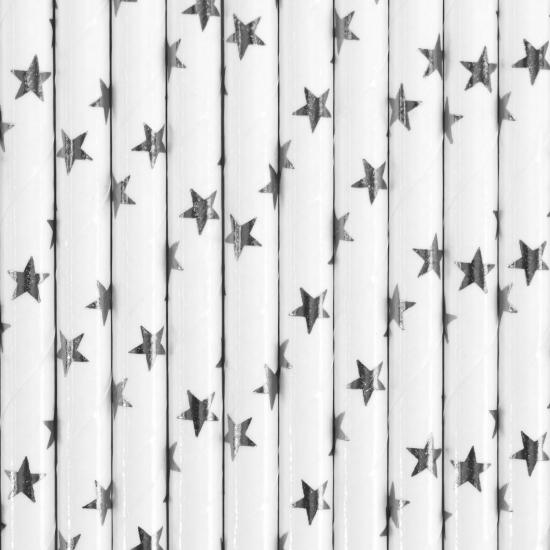 10 pajitas blancas con estrellas plateadas de papel 10 pajitas blancas con estrellas plateadas de papel