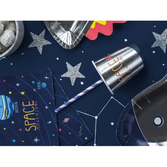 10 pajitas lilas con rayas blancas de papel - Space Party 10 pajitas lilas con rayas blancas de papel - Space Party