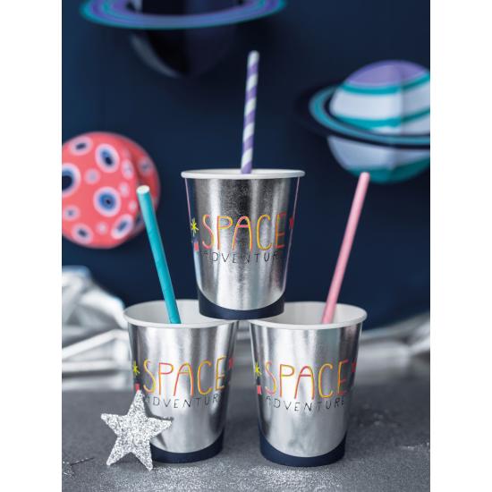 10 pajitas lilas con rayas blancas de papel - Space Party 10 pajitas lilas con rayas blancas de papel - Space Party