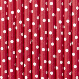 10 pajitas rojas con lunares blancos de papel