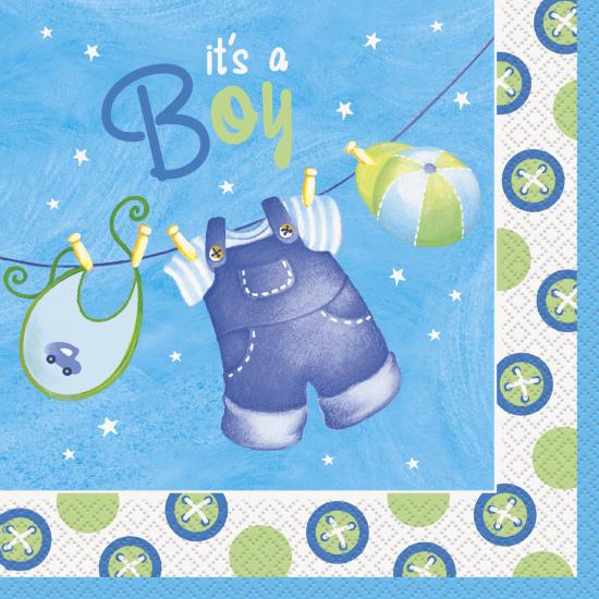 16 servilletas (33x33 cm) - Blue Clothesline Baby Shower 16 servilletas (33x33 cm) - Blue Clothesline Baby Shower