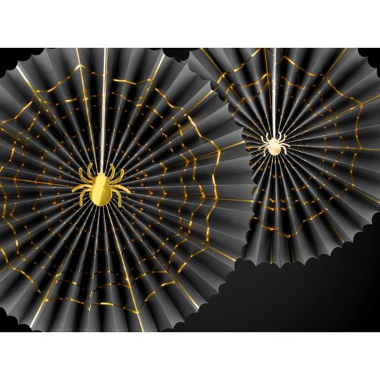 2 Abanicos de papel decorativos negros con araña dorada (32-40 cm) - Trick or Treat Collection 2 Abanicos de papel decorativos negros con araña dorada (32-40 cm) - Trick or Treat Collection