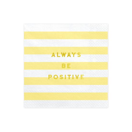 20 servilletas amarillas pastel con estampado "Always be positive" de papel (33x33 cm) - Yummy 20 servilletas amarillas pastel con estampado "Always be positive" de papel (33x33 cm) - Yummy