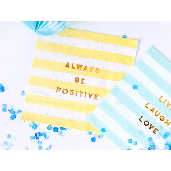 20 servilletas amarillas pastel con estampado "Always be positive" de papel (33x33 cm) - Yummy 20 servilletas amarillas pastel con estampado "Always be positive" de papel (33x33 cm) - Yummy