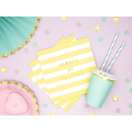 20 servilletas amarillas pastel con estampado "Always be positive" de papel (33x33 cm) - Yummy 20 servilletas amarillas pastel con estampado "Always be positive" de papel (33x33 cm) - Yummy