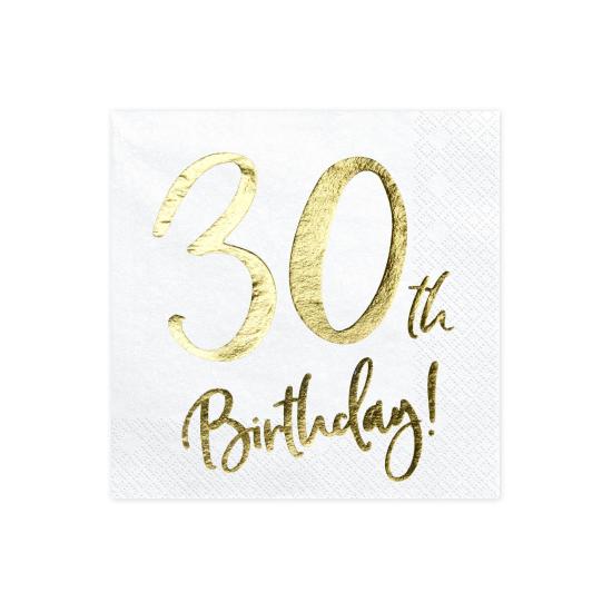20 servilletas blancas "30th Birthday" de papel (33x33 cm) - Milestone birthday 20 servilletas blancas "30th Birthday" de papel (33x33 cm) - Milestone birthday