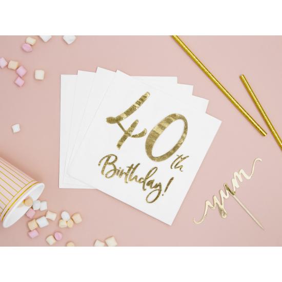 20 servilletas blancas "40th Birthday" de papel (33x33 cm) - Milestone birthday 20 servilletas blancas "40th Birthday" de papel (33x33 cm) - Milestone birthday