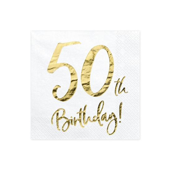 20 servilletas blancas "50th Birthday" de papel (33x33 cm) - Milestone birthday 20 servilletas blancas "50th Birthday" de papel (33x33 cm) - Milestone birthday