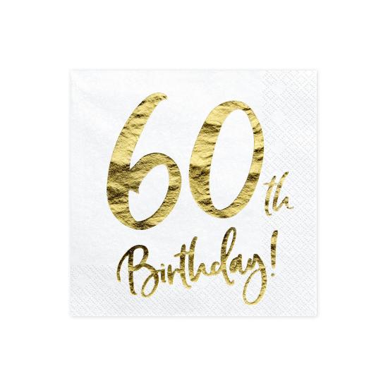 20 servilletas blancas "60th Birthday" de papel (33x33 cm) - Milestone birthday 20 servilletas blancas "60th Birthday" de papel (33x33 cm) - Milestone birthday