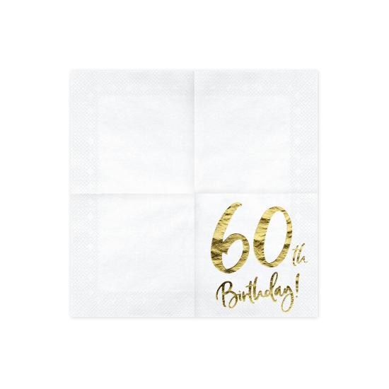 20 servilletas blancas "60th Birthday" de papel (33x33 cm) - Milestone birthday 20 servilletas blancas "60th Birthday" de papel (33x33 cm) - Milestone birthday