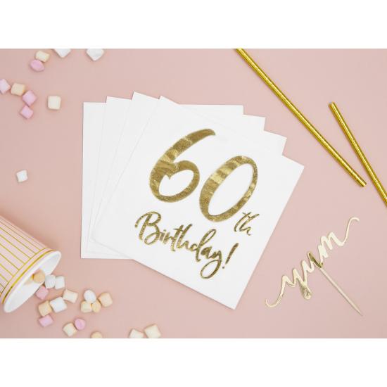 20 servilletas blancas "60th Birthday" de papel (33x33 cm) - Milestone birthday 20 servilletas blancas "60th Birthday" de papel (33x33 cm) - Milestone birthday