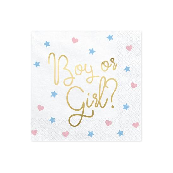20 servilletas blancas "Boy Or Girl?" de papel (33x33 cm) - Gender Reveal Party 20 servilletas blancas "Boy Or Girl?" de papel (33x33 cm) - Gender Reveal Party
