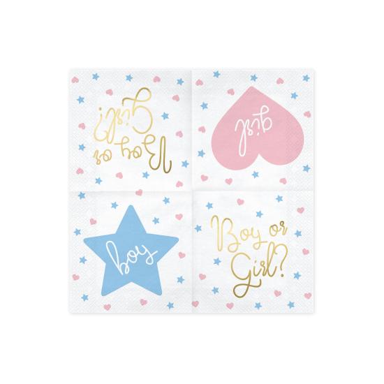 20 servilletas blancas "Boy Or Girl?" de papel (33x33 cm) - Gender Reveal Party 20 servilletas blancas "Boy Or Girl?" de papel (33x33 cm) - Gender Reveal Party