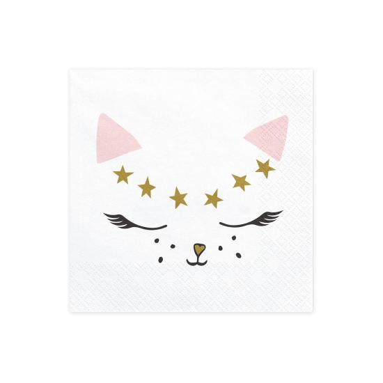 20 servilletas blancas con estampado de gato de papel (33x33 cm) - Meow Party 20 servilletas blancas con estampado de gato de papel (33x33 cm) - Meow Party