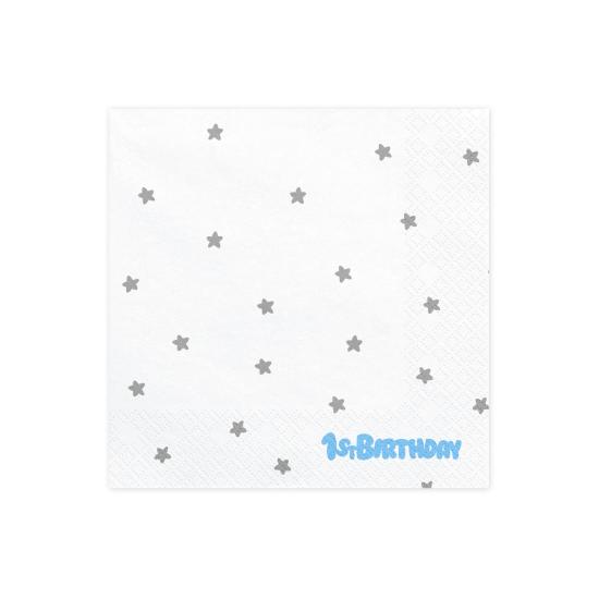 20 servilletas blancas con estrellas plateadas "1St Birthday" de pape (33x33 cm) - Blue 1st Birthday 20 servilletas blancas con estrellas plateadas "1St Birthday" de pape (33x33 cm) - Blue 1st Birthday