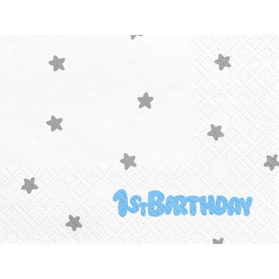 20 servilletas blancas con estrellas plateadas "1St Birthday" de pape (33x33 cm) - Blue 1st Birthday 20 servilletas blancas con estrellas plateadas "1St Birthday" de pape (33x33 cm) - Blue 1st Birthday