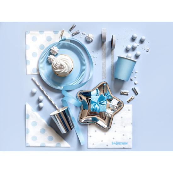 20 servilletas blancas con estrellas plateadas "1St Birthday" de pape (33x33 cm) - Blue 1st Birthday 20 servilletas blancas con estrellas plateadas "1St Birthday" de pape (33x33 cm) - Blue 1st Birthday