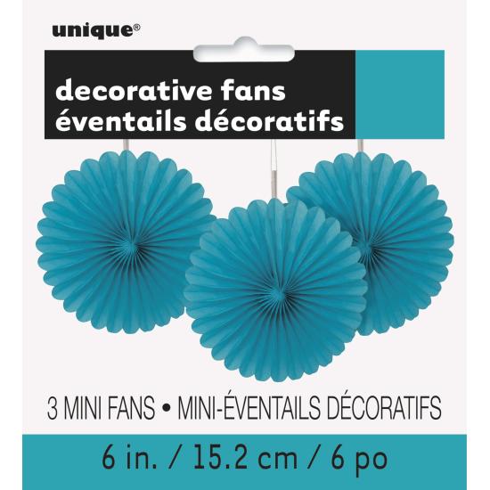 3 Abanicos de papel decorativos aguamarina (15,2 cm) - Línea Colores Básicos 3 Abanicos de papel decorativos aguamarina (15,2 cm) - Línea Colores Básicos