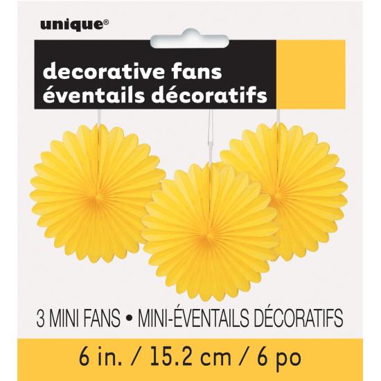 3 Abanicos de papel decorativos amarillos (15,2 cm) - Línea Colores Básicos 3 Abanicos de papel decorativos amarillos (15,2 cm) - Línea Colores Básicos