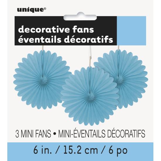3 Abanicos de papel decorativos azul cielo (15,2 cm) - Línea Colores Básicos 3 Abanicos de papel decorativos azul cielo (15,2 cm) - Línea Colores Básicos