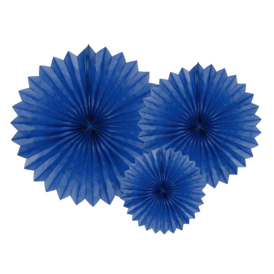 3 Abanicos de papel decorativos azul oscuro (20-30-40 cm) 3 Abanicos de papel decorativos azul oscuro (20-30-40 cm)