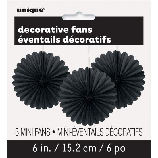 3 Abanicos de papel decorativos negros (15,2 cm) - Línea Colores Básicos 3 Abanicos de papel decorativos negros (15,2 cm) - Línea Colores Básicos