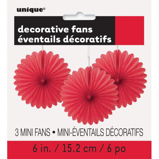 3 Abanicos de papel decorativos rojos (15,2 cm) - Línea Colores Básicos 3 Abanicos de papel decorativos rojos (15,2 cm) - Línea Colores Básicos