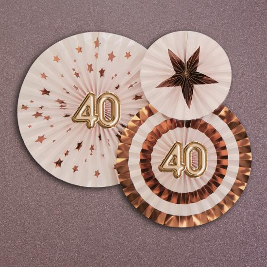 3 Abanicos de papel decorativos variados "40" (21-26-30 cm) - Glitz & Glamour Pink & Rose Gold 3 Abanicos de papel decorativos variados "40" (21-26-30 cm) - Glitz & Glamour Pink & Rose Gold
