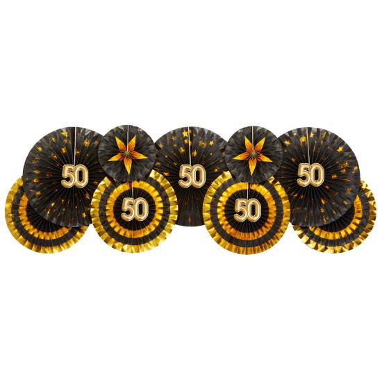 3 Abanicos de papel decorativos variados "50" (21-26-30 cm) - Glitz & Glamour Black & Gold 3 Abanicos de papel decorativos variados "50" (21-26-30 cm) - Glitz & Glamour Black & Gold