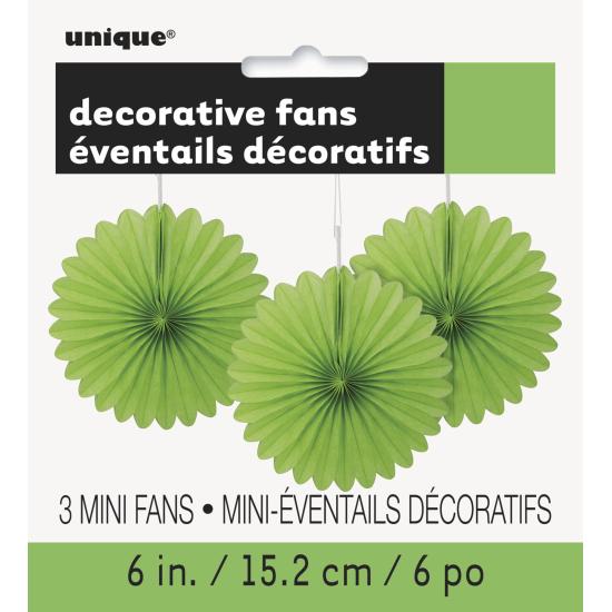 3 Abanicos de papel decorativos verde lima (15,2 cm) - Línea Colores Básicos 3 Abanicos de papel decorativos verde lima (15,2 cm) - Línea Colores Básicos