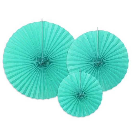 3 abanicos de papel decorativos azul turquesa 3 abanicos de papel decorativos azul turquesa