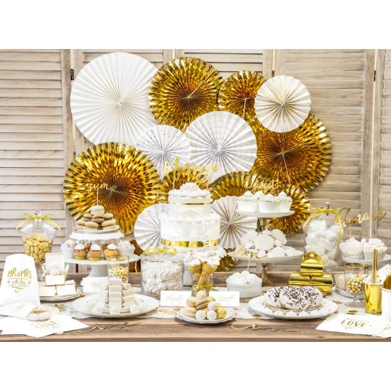3 abanicos de papel decorativos dorados 3 abanicos de papel decorativos dorados