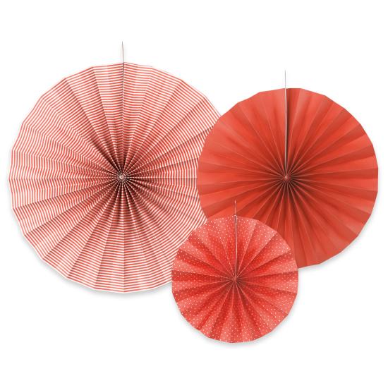 3 abanicos de papel decorativos rojos 3 abanicos de papel decorativos rojos