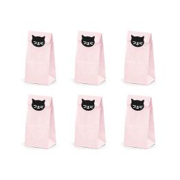 6 bolsas rosas de papel con pegatinas de gatos - Meow Party