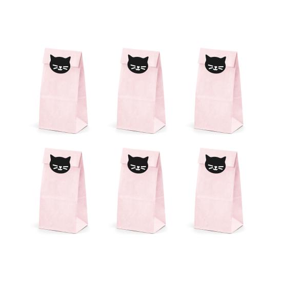 6 bolsas rosas de papel con pegatinas de gatos - Meow Party 6 bolsas rosas de papel con pegatinas de gatos - Meow Party