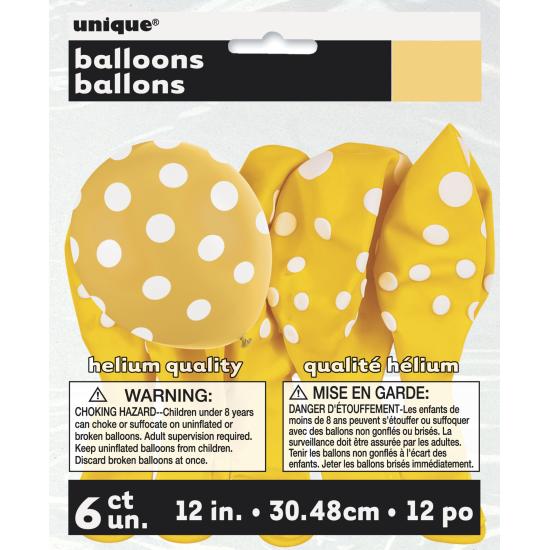 6 globos amarillos con topos blancos (30 cm) 6 globos amarillos con topos blancos (30 cm)