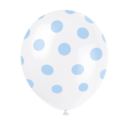 6 globos blancos con topos azules (30 cm) 6 globos blancos con topos azules (30 cm)