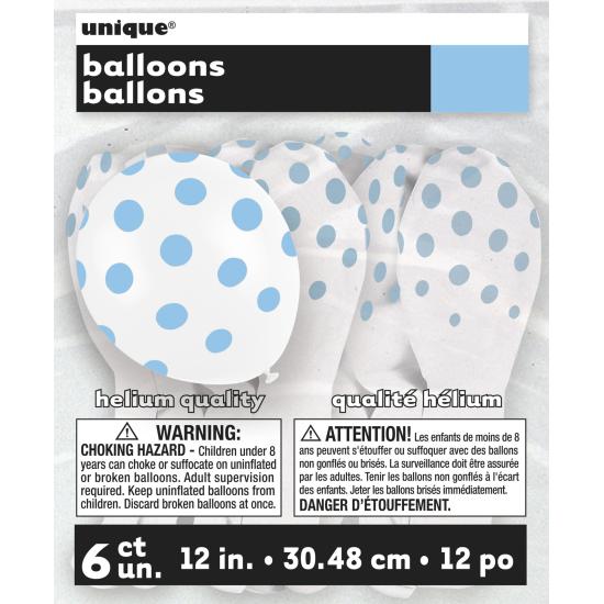 6 globos blancos con topos azules (30 cm) 6 globos blancos con topos azules (30 cm)