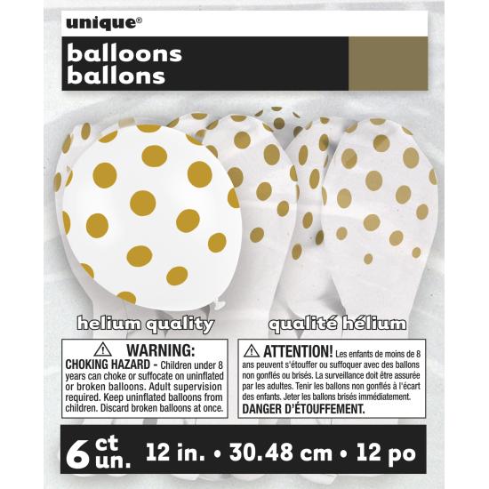 6 globos blancos con topos dorados (30 cm) 6 globos blancos con topos dorados (30 cm)