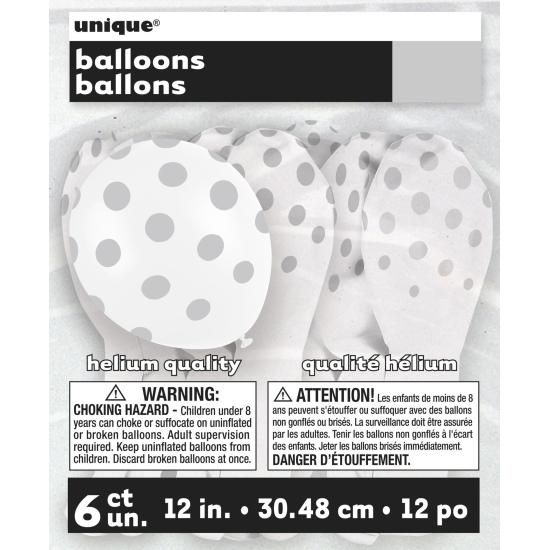 6 globos blancos con topos plateados (30 cm) 6 globos blancos con topos plateados (30 cm)