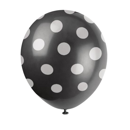6 globos negros con topos blancos (30 cm) 6 globos negros con topos blancos (30 cm)