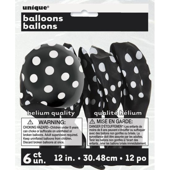 6 globos negros con topos blancos (30 cm) 6 globos negros con topos blancos (30 cm)