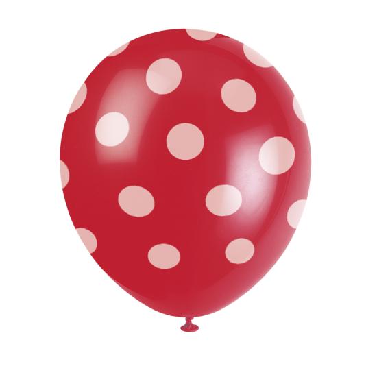 6 globos rojos con topos blancos (30 cm) 6 globos rojos con topos blancos (30 cm)
