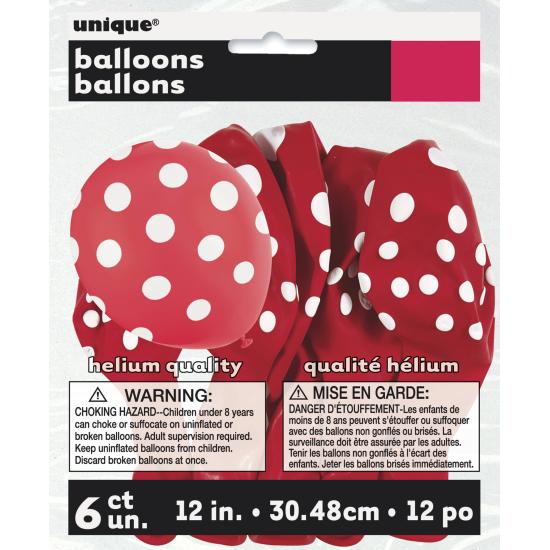 6 globos rojos con topos blancos (30 cm) 6 globos rojos con topos blancos (30 cm)