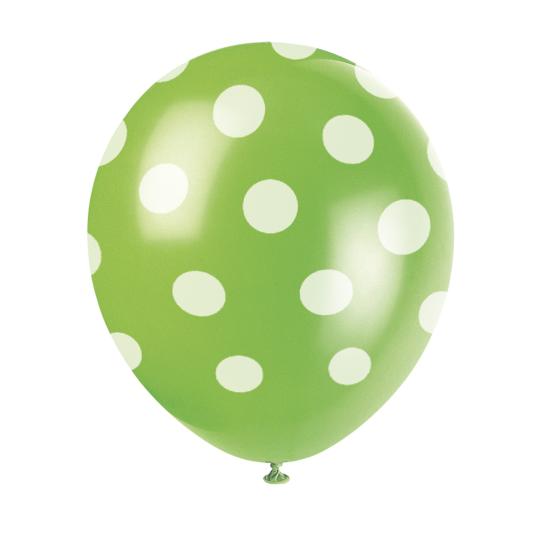 6 globos verde lima con topos blancos (30 cm) 6 globos verde lima con topos blancos (30 cm)