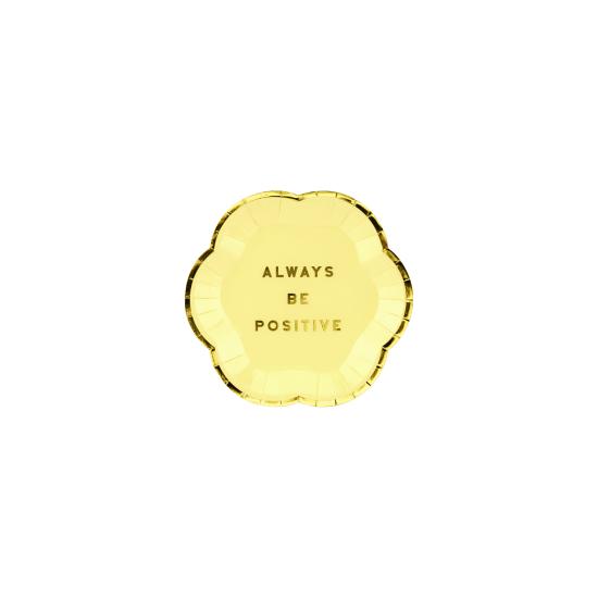 6 platos amarillo pastel con borde dorado "Always be positive" de papel (13 cm) - Yummy 6 platos amarillo pastel con borde dorado "Always be positive" de papel (13 cm) - Yummy