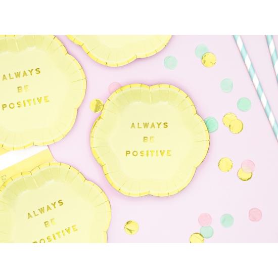 6 platos amarillo pastel con borde dorado "Always be positive" de papel (13 cm) - Yummy 6 platos amarillo pastel con borde dorado "Always be positive" de papel (13 cm) - Yummy